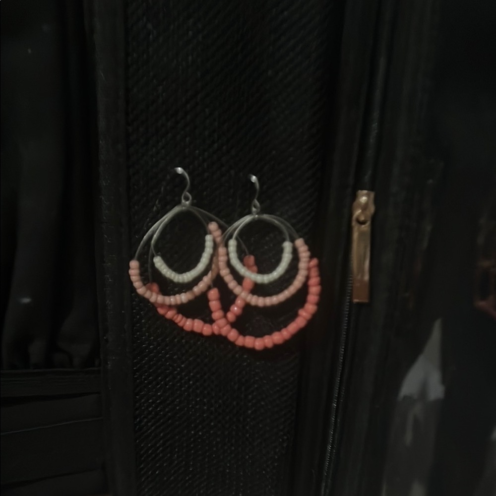 Elegant Silver and Pink Beaded Hoop Earrings